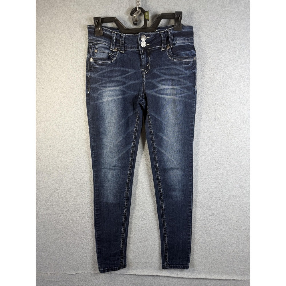 WallFlower Jeans Juniors 3 Blue Dark Low Rise Skinny Stretch Distressed Denim